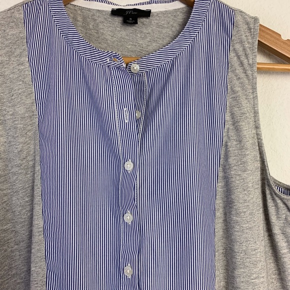 J. Crew Blue & Gray Sleeveless Tuxedo Mixed Media Top Sz S - Picture 5 of 11